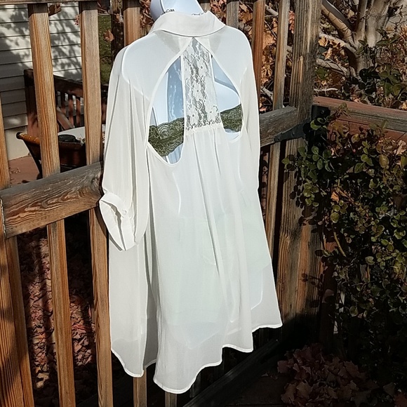 Forever 21 Tops - Long Flowy Cream Tunic Top w/ Lace Back, XL , F21